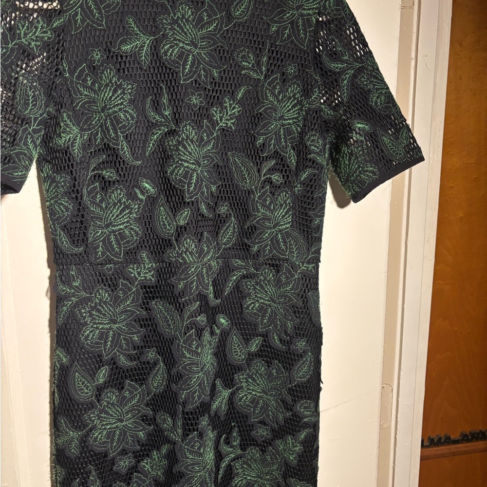 Tory Burch Black and Green Floral Lace Midi Dress